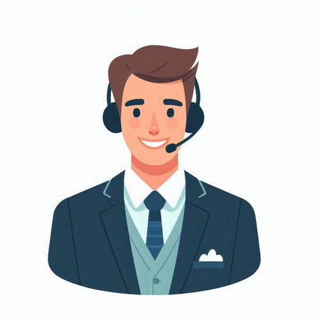 Call center operator with headset. Vector illustration in flat cartoon style.のイラスト素材