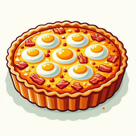 Illustration of a pie with eggs and bacon on a white backgroundのイラスト素材