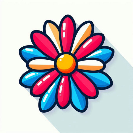 Colorful flower icon in flat style with long shadow. Vector illustration.のイラスト素材
