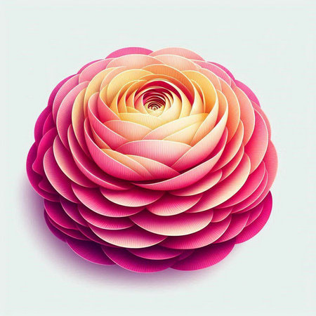 Illustration of pink and yellow origami rose on white background.のイラスト素材