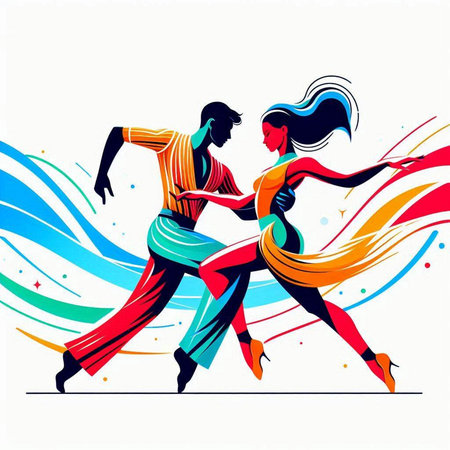 couple dancing tango on a colorful background, vector illustration.のイラスト素材