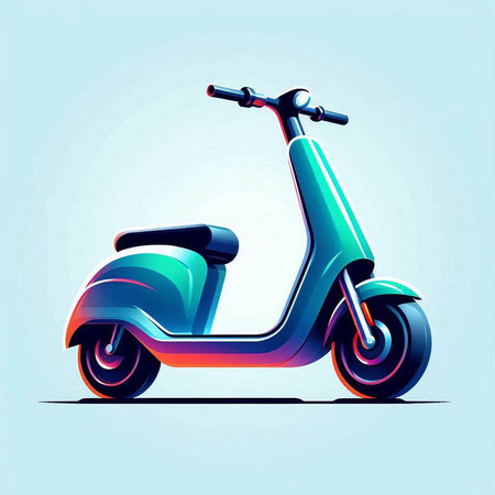 Vector illustration of a blue scooter on a light blue background.のイラスト素材