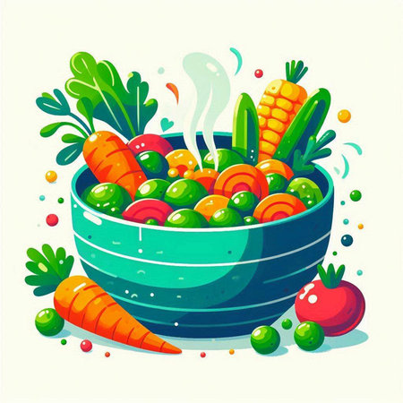 Vegetable salad in a bowl. Vector illustration in cartoon style.のイラスト素材