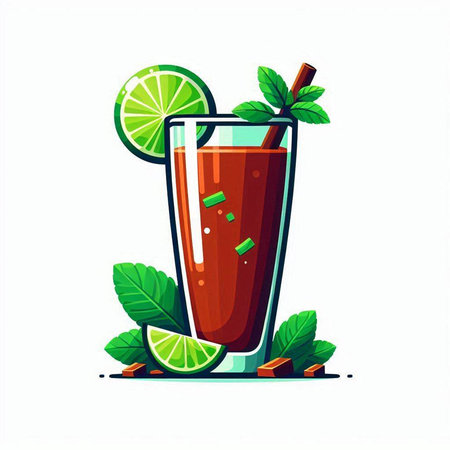 Cocktail with lime and mint. Vector illustration in flat styleのイラスト素材