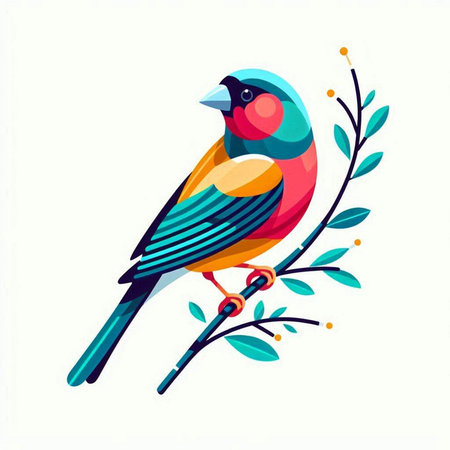 Colorful vector illustration of a bullfinch on a branch.のイラスト素材