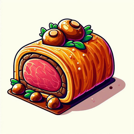 Vector illustration of a roll with meat and berries on a white backgroundのイラスト素材