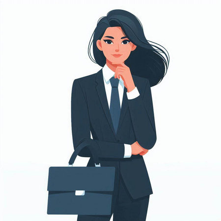 Young businesswoman with briefcase. Vector illustration in cartoon style.のイラスト素材