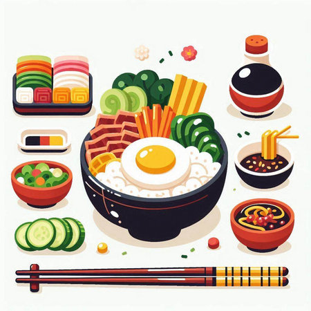 Illustration of Japanese cuisine. Vector illustration of japanese food.のイラスト素材