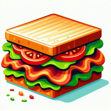Sandwich with ham, cheese, tomato and lettuce. Vector illustration.のイラスト素材