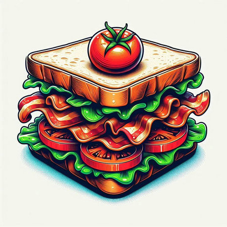 Sandwich with tomato and lettuce. Vector illustration for your design.のイラスト素材