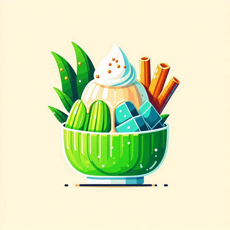 Ice cream in a bowl. Vector illustration in flat cartoon style.のイラスト素材