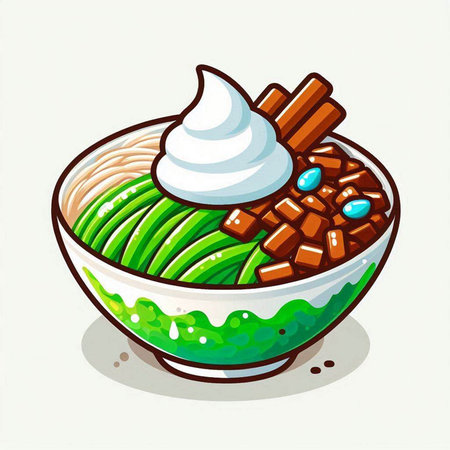Illustration of a bowl of chinese noodle with ice cream.のイラスト素材