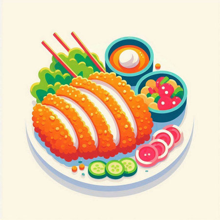 Illustration of Japanese food - Sushi roll with fish and vegetablesのイラスト素材