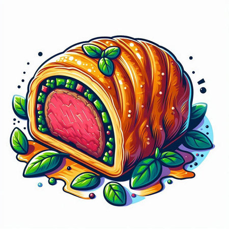 Hand drawn vector illustration of a strudel with pistachio.のイラスト素材