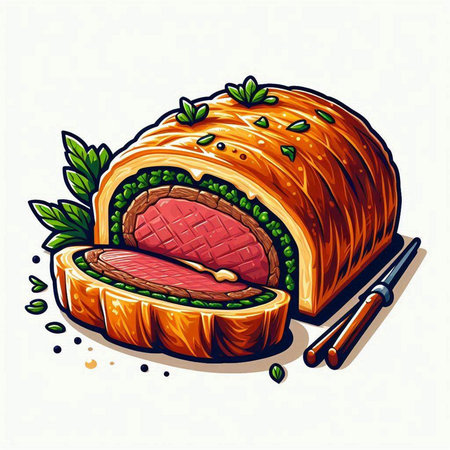 Illustration of a piece of meat on a slice of bread.のイラスト素材