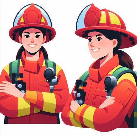 Firefighter and fireman in uniform isolated on white background. Vector illustration.のイラスト素材