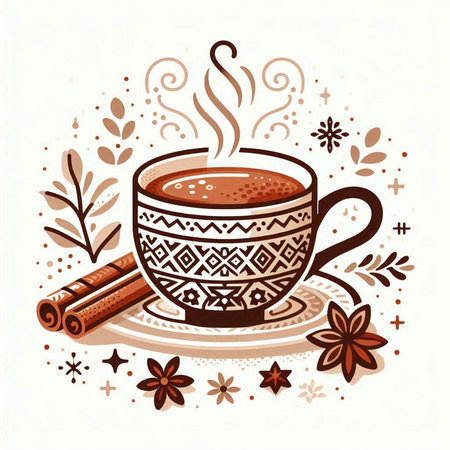 Cup of hot coffee with cinnamon and anise. Vector illustration.のイラスト素材