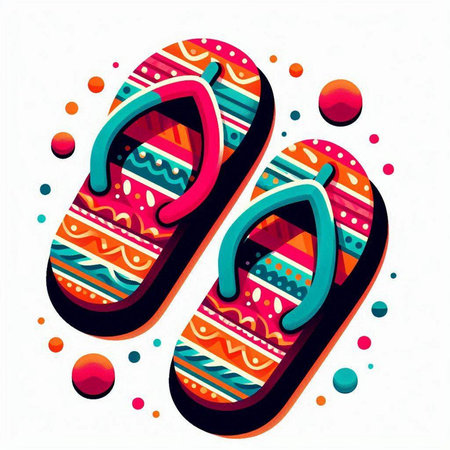 Vector illustration of flip flops in retro style on white background.のイラスト素材