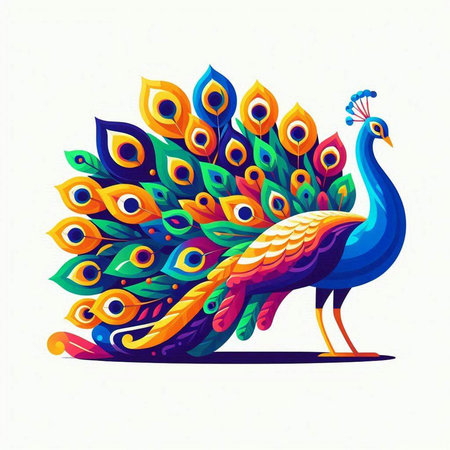 Peacock isolated on white background. Colorful vector illustration.のイラスト素材