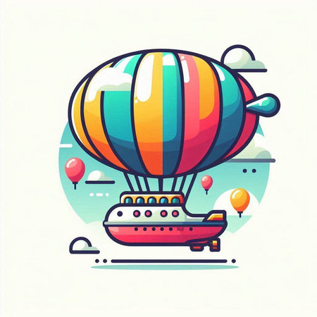 Vector illustration of colorful hot air balloon in flat style on white background.のイラスト素材