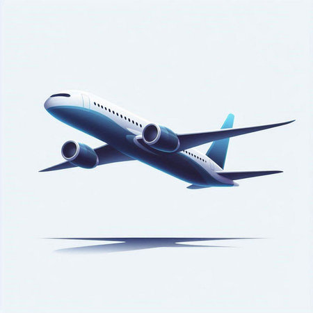 Airplane in blue color on a white background. Vector illustration.のイラスト素材