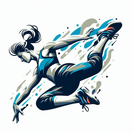 illustration of a running woman in sportswear with splashesのイラスト素材