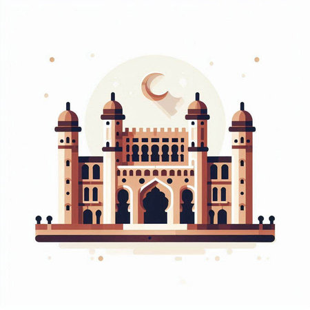 Vector illustration of Taj Mahal in Agra, Uttar Pradesh, Indiaのイラスト素材