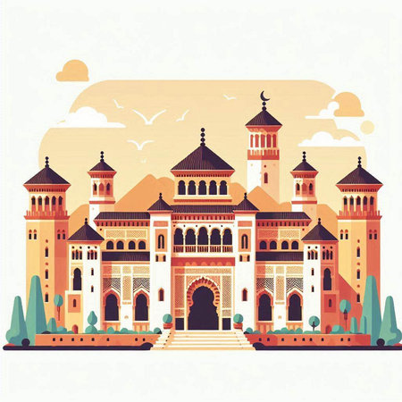 Vector illustration of Taj Mahal in Agra, Uttar Pradesh, Indiaのイラスト素材