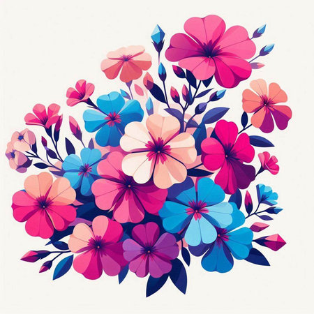 Floral background with pink and blue flowers and leaves. Vector illustration.のイラスト素材