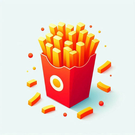 French fries in a red box on a light background. 3d illustrationのイラスト素材