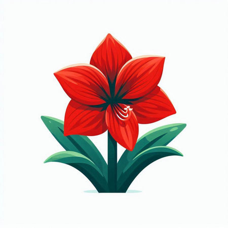 Red flower isolated on white background. Vector illustration in cartoon style.のイラスト素材