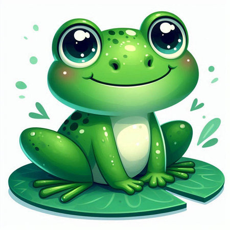 Cute cartoon frog sitting on the lotus leaf. Vector illustration.のイラスト素材