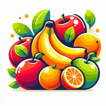 Fruit background with bananas, apples and oranges. Vector illustration.のイラスト素材