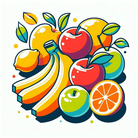Fruit illustration. Vector illustration of apple, orange, banana, grapefruitのイラスト素材