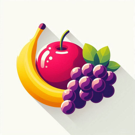 Fruit icon with banana, apple and grapes. Vector illustration.のイラスト素材