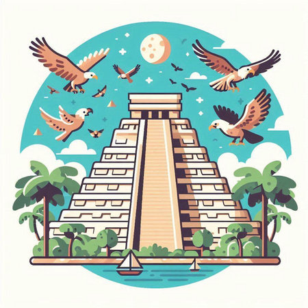 Kukulkan pyramid in Mexico. Vector illustration in flat style.のイラスト素材