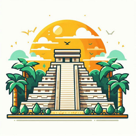 Mayan pyramid in Chichen Itza, Yucatan, Mexicoのイラスト素材