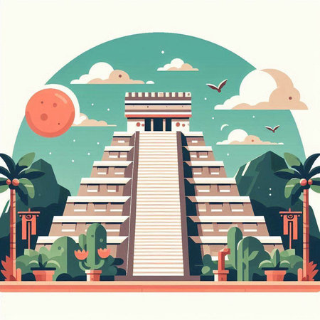 Temple of the Sun. Vector illustration in flat design style.のイラスト素材