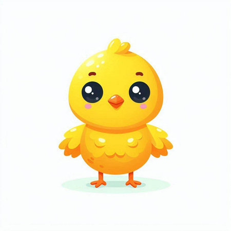 Cute yellow chicken cartoon character isolated on white background. Vector illustration.のイラスト素材