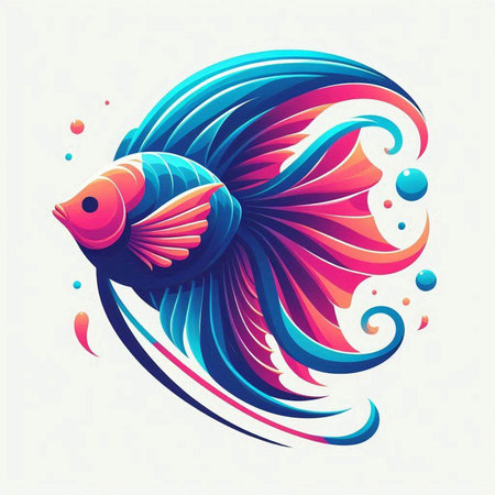 Vector illustration of a blue and red fish on a white background.のイラスト素材
