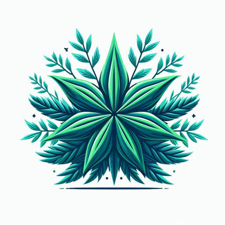 Vector illustration of a stylized flower with green leaves on a white backgroundのイラスト素材