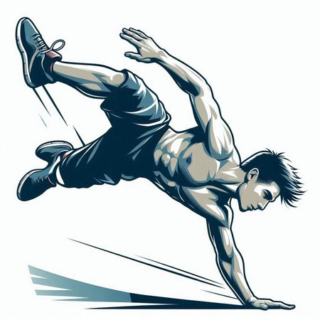 Athletic young man doing handstand, vector illustration.のイラスト素材