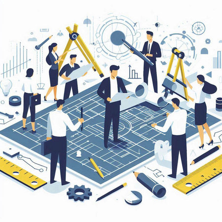 Architecture and construction business concept in isometric vector illustration.のイラスト素材