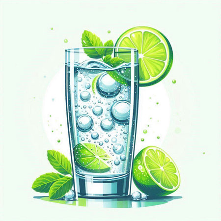 Glass of mojito with lime and mint. Vector illustration.のイラスト素材