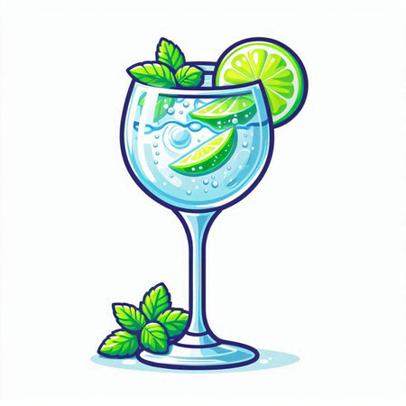 Cocktail with lime, mint and ice. Vector illustration.のイラスト素材