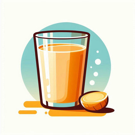 Illustration of a glass of fresh orange juice. Vector illustration.のイラスト素材