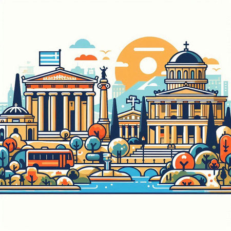 Berlin Germany city skyline panorama with famous landmarks. Vector illustration.のイラスト素材