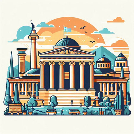 Vector illustration of the United States Supreme Court building in Washington DC.のイラスト素材