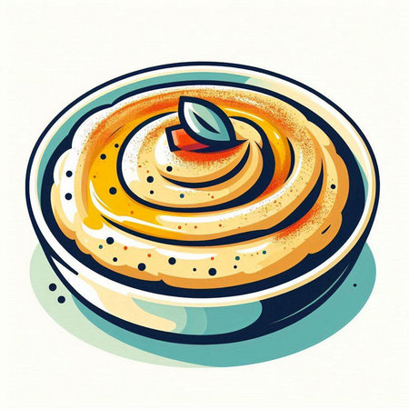 Hummus with olive oil on a plate. Vector illustration.のイラスト素材