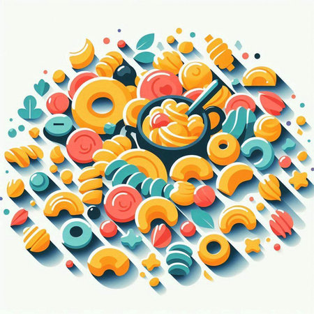 Vector illustration of colorful macaroni in the form of a circleのイラスト素材